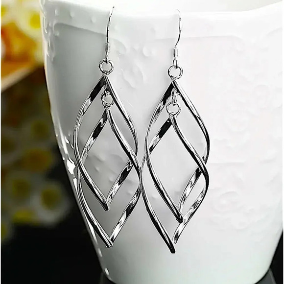 Sterling Silver Twisted Boho Dangle Earrings - Picture 5 of 5